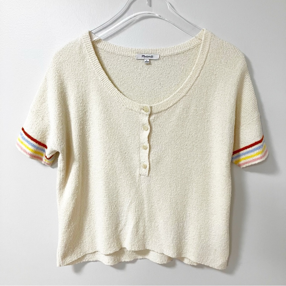 Madewell | Cream Henley Sweater Rainbow Stripe Tee S Boho Causal Normcore